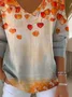 Women's Long Sleeve T-shirt Spring/Fall Orange Maple Leaf Printing V Neck Daily Going Out Casual Top