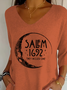 Women's Three Quarter Sleeve T-shirt Spring/Fall Orange Halloween Salem 1692 The Missed One Printing V Neck Daily Going Out Casual Top