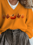 Loose Pumpkin Pattern Casual V Neck Sweater