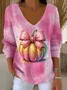 Women's Long Sleeve T-shirt Spring/Fall Orange Halloween (pumpkin) Printing V Neck Daily Going Out Casual Top