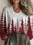 V Neck Vintage Loose Christmas Sweater