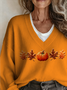 Loose Pumpkin Pattern Casual V Neck Sweater