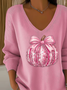 Women's Long Sleeve T-shirt Spring/Fall Pink Halloween (pumpkin) Printing V Neck Daily Going Out Casual Top