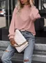 Women's Long Sleeve T-shirt Spring/Fall White Geometric Buckle Stand Collar Balloon Sleeve Daily Going Out Vintage Top