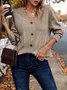 Women's Long Sleeve T-shirt Spring/Fall Khaki Plain Buckle V Neck Daily Going Out Casual Top
