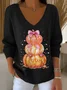 Women's Long Sleeve T-shirt Spring/Fall Orange Halloween (pumpkin) Printing V Neck Daily Going Out Casual Top