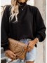 Women's Long Sleeve T-shirt Spring/Fall White Geometric Buckle Stand Collar Balloon Sleeve Daily Going Out Vintage Top