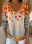 Women's Long Sleeve T-shirt Spring/Fall Orange Maple Leaf Printing V Neck Daily Going Out Casual Top