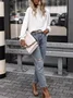 Women's Long Sleeve T-shirt Spring/Fall White Geometric Buckle Stand Collar Balloon Sleeve Daily Going Out Vintage Top