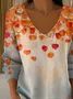 Women's Long Sleeve T-shirt Spring/Fall Orange Maple Leaf Printing V Neck Daily Going Out Casual Top