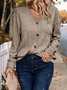 Women's Long Sleeve T-shirt Spring/Fall Khaki Plain Buckle V Neck Daily Going Out Casual Top