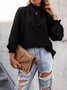 Women's Long Sleeve T-shirt Spring/Fall White Geometric Buckle Stand Collar Balloon Sleeve Daily Going Out Vintage Top