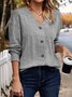 Women's Long Sleeve T-shirt Spring/Fall Khaki Plain Buckle V Neck Daily Going Out Casual Top