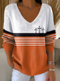 Women's Long Sleeve T-shirt Spring/Fall Orange Multicolor Block Printing V Neck Daily Going Out Casual Top