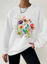 Women's Floral Print Crew Neck Waffle Sweatshirt