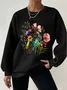 Women's Floral Print Crew Neck Waffle Sweatshirt