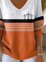 Women's Long Sleeve T-shirt Spring/Fall Orange Multicolor Block Printing V Neck Daily Going Out Casual Top