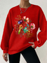 Women's Floral Print Crew Neck Waffle Sweatshirt