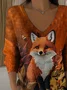 Women's Long Sleeve T-shirt Spring/Fall Brown Maple Leaf Printing V Neck Daily Going Out Casual Top