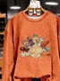Women's Turkey Print Thanksgiving Crew Neck Sweatshirt
