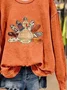 Women's Turkey Print Thanksgiving Crew Neck Sweatshirt