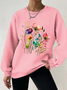 Women's Floral Print Crew Neck Waffle Sweatshirt