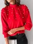 Simple Printing Beaded Turtleneck Sweater
