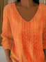 Women's Long Sleeve T-shirt Spring/Fall Orange Abstract Printing V Neck Daily Going Out Casual Top