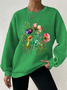 Women's Floral Print Crew Neck Waffle Sweatshirt