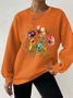 Women's Floral Print Crew Neck Waffle Sweatshirt