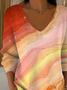 Women's Long Sleeve T-shirt Spring/Fall Orange Abstract Printing V Neck Daily Going Out Casual Top