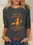 Women's Crew Neck Long Sleeve T-Shirt with Halloween Lettering Print