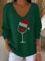Women's Long Sleeve T-shirt Spring/Fall Black Christmas Printing V Neck Daily Going Out Casual Top