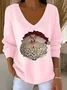 Women's Long Sleeve T-shirt Spring/Fall Black Christmas Printing V Neck Daily Going Out Casual Top