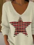 Women's Long Sleeve T-shirt Spring/Fall Apricot Christmas Printing V Neck Daily Going Out Casual Top