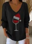 Women's Long Sleeve T-shirt Spring/Fall Black Christmas Printing V Neck Daily Going Out Casual Top