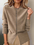Crew Neck Simple Plain Regular Fit Cardigan