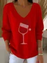 Women's Long Sleeve T-shirt Spring/Fall Black Christmas Printing V Neck Daily Going Out Casual Top