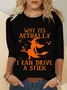 Women's Crew Neck Long Sleeve T-Shirt with Halloween Lettering Print