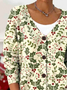 Women's Christmas Floral Print Casual Long Sleeve V-Neck Knitted Button Cardigan