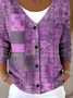 V Neck Multicolor Block Vintage Loose Cardigan