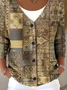 V Neck Multicolor Block Vintage Loose Cardigan