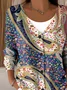 Casual V Neck Ethnic Geometry Cardigan
