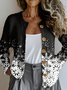 Ethnic Gradient Pattern Crew Neck Loose Cardigan