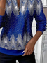 Women's Abstract Print Casual Zip-Up Long Sleeve Sweatshirt