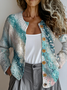 Crew Neck Peasant Gradient Pattern Cardigan
