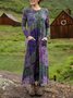 Crew Neck Loose Boho Multicolor Block Dress With No