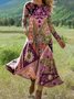 Loose Boho Multicolor Block Crew Neck Dress With No