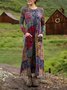 Crew Neck Loose Boho Multicolor Block Dress With No