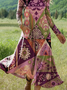 Loose Boho Multicolor Block Crew Neck Dress With No